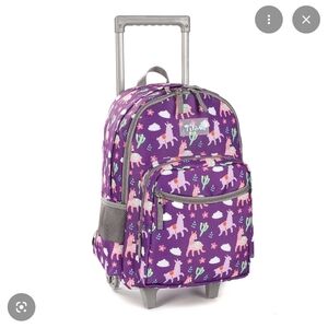 Purple Llama Print Kids Rolling Backpack by TILAMI